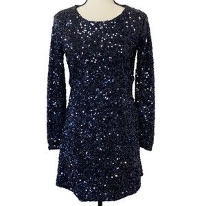 GAP Sequined Dress Long Sleeve Round Neck Fully Lined Rom Com Midi Dress NWT